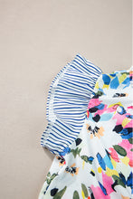 Load image into Gallery viewer, Light Blue Floral Print Striped Ruffled Sleeve Blouse | Tops/Blouses & Shirts
