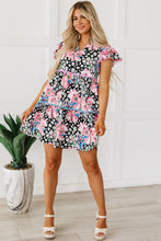 Load image into Gallery viewer, Pink Floral Ricrac Embellished Tiered Mini Dress | Dresses/Floral Dresses