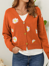 Load image into Gallery viewer, Flower Button Front Dropped Shoulder Cardigan