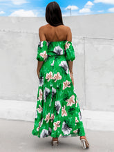 Load image into Gallery viewer, Off Shoulder Midi Dress | Pleated Floral Short Sleeve Dress