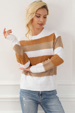 Load image into Gallery viewer, Chestnut Striped Cable Knit Drop Shoulder Sweater | Tops/Sweaters & Cardigans