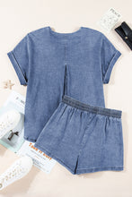 Load image into Gallery viewer, Round Neck Short Sleeve Top and Shorts Denim Set