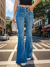 Load image into Gallery viewer, Blue Jeans | Button Fly Bootcut Blue Jeans with Pockets | Blue Jeans