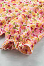 Load image into Gallery viewer, Orange Boho Floral Ruffle Short Sleeve Frill Mock Neck Blouse | Tops/Blouses & Shirts