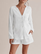 Load image into Gallery viewer, Top & Shorts Set | Notched Long Sleeve Top and Shorts Set