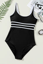 Load image into Gallery viewer, Black Contrast Trim Colorblock U Neck One Piece Swimwear | Swimwear/One Piece Swimsuit