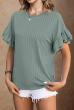 Load image into Gallery viewer, Womens Blouse- PINK Round Neck Flounce Sleeve Blouse