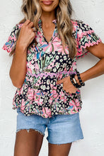 Load image into Gallery viewer, Pink Ricrac Floral Tiered Short Sleeve Blouse | Tops/Blouses & Shirts