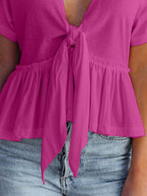 Load image into Gallery viewer, Tied Plunge Short Sleeve Blouse