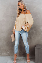 Load image into Gallery viewer, Waffle Knit Top | Apricot Sequin Patchwork Sleeve Open Back