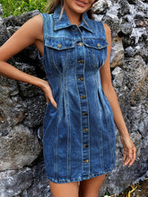 Load image into Gallery viewer, Sleeveless Denim Dress | Pocketed Button Up Dress