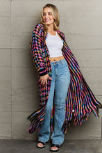 Load image into Gallery viewer, Womens Sweater-Multicolored Open Front Fringe Hem Cardigan