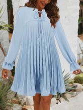 Load image into Gallery viewer, Pleated Mini Dress | Tie Neck Flounce Sleeve