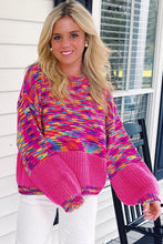 Load image into Gallery viewer, Bright Pink Rainbow Confetti Drop Shoulder Sweater