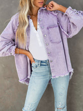 Load image into Gallery viewer, Womens Denim Jacket | Pink Button Down Raw Hem Denim Jacket | Denim Jacket