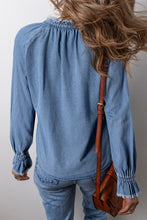 Load image into Gallery viewer, Half Button Long Sleeve Denim Top