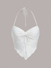 Load image into Gallery viewer, White Cami Top | Eyelet Halter Neck Cami