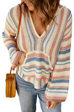 Load image into Gallery viewer, Multicolor Striped Knit Kangaroo Pocket Hooded Sweater | Tops/Sweaters & Cardigans