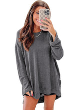 Load image into Gallery viewer, Gray Waffle Knit High Slits Oversized Top | Tops/Long Sleeve Tops