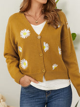 Load image into Gallery viewer, Flower Button Front Dropped Shoulder Cardigan