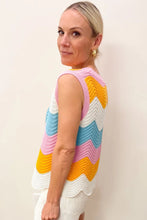 Load image into Gallery viewer, Knitted Vest | Multi-Color Striped Color-Block Scalloped Hem