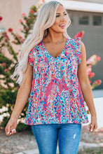 Load image into Gallery viewer, Boho Pattern Print Flounce V Neck Tank Top | Tops/Tank Tops