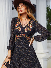 Load image into Gallery viewer, Long Sleeve Dress | Embroidered V-Neck Dress