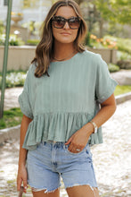 Load image into Gallery viewer, Laurel Green Textured Ruffled Hem Short Sleeve Blouse | Tops/Blouses & Shirts