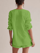 Load image into Gallery viewer, Top & Shorts Set | Notched Long Sleeve Top and Shorts Set