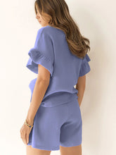 Load image into Gallery viewer, Ruffled Shorts Set | Ruffled Round Neck Top Shorts Set