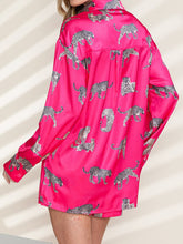 Load image into Gallery viewer, Pink LoungeWear Set | Animal Button Up Shirt Shorts Set