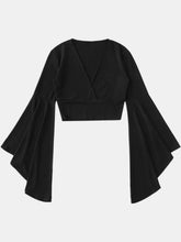 Load image into Gallery viewer, Womens Crop Top | Black Plunge Flare Sleeve Cropped Top | Tops/Crop Tops