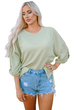 Load image into Gallery viewer, Oversized Top | Green Ribbed Roll-Tab Sleeve Chest Pocket