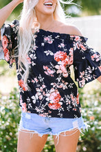 Load image into Gallery viewer, Blue Ruffle Off Shoulder Flounce Sleeve Floral Blouse | Tops/Blouses & Shirts