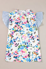 Load image into Gallery viewer, Light Blue Floral Print Striped Ruffled Sleeve Blouse | Tops/Blouses & Shirts