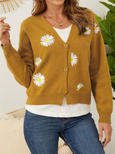 Load image into Gallery viewer, Flower Button Front Dropped Shoulder Cardigan