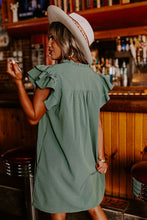Load image into Gallery viewer, Mist Green Ruffle Sleeve V Neck Frilled Shift Dress