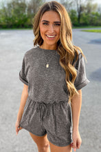 Load image into Gallery viewer, Gray Ribbed Elastic Waist Romper