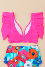 Load image into Gallery viewer, Rose Red Ruffled V Neck Swim Top | Swimwear/Swim Tops