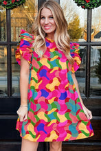 Load image into Gallery viewer, Ruffled Sleeve Dress | Rose Red Abstract Print Shift Dress