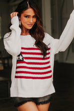 Load image into Gallery viewer, American Flag Sweater | Cable Knit Drop Shoulder Sweater