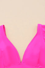 Load image into Gallery viewer, Rose Red Ruffled V Neck Swim Top | Swimwear/Swim Tops