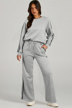 Load image into Gallery viewer, Light Grey Solid Color Side Striped Sweatshirt Active Set