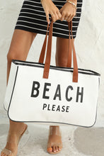 Load image into Gallery viewer, White BEACH PLEASE Print Large Canvas Tote Bag | Shoes & Bags/Handbags