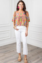 Load image into Gallery viewer, Babydoll Blouse | Orange Geometric Print Bell Sleeve O Neck