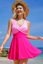 Load image into Gallery viewer, Rose Red Crisscross Straps Tie Back Flared One Piece Swimsuit | Swimwear/Swim Dresses