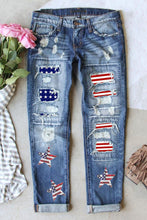 Load image into Gallery viewer, Womens Blue Jeans | US Flag Mid-Rise Waist Straight Jeans | Blue Jeans