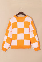 Load image into Gallery viewer, Orange Checkered Bishop Sleeve Sweater | Tops/Sweaters & Cardigans