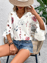 Load image into Gallery viewer, Ruffled Top | Printed V-Neck Half Sleeve Blouse