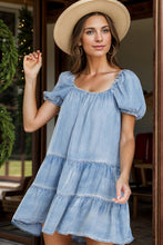 Load image into Gallery viewer, Puff Sleeve Dress | Square Neck Denim Dress